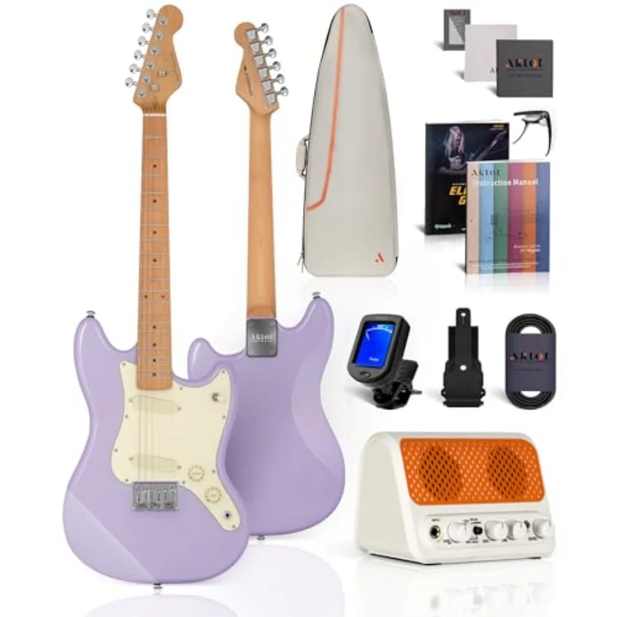 

36-inch Electric Guitar: 3/4 Size Mini Electric Guitar Kit with Solid Body 1.5 In Neck Width for Beginners 10W Amp Gig Bag Stri