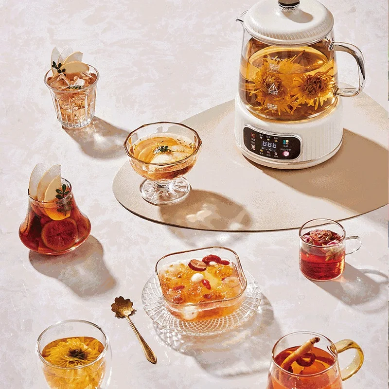 1.3L Electric Kettle 24h Appointment Stew Boil Kettle 500W Multi-function Health Kettle Temperature Control Glass Flower Teapot