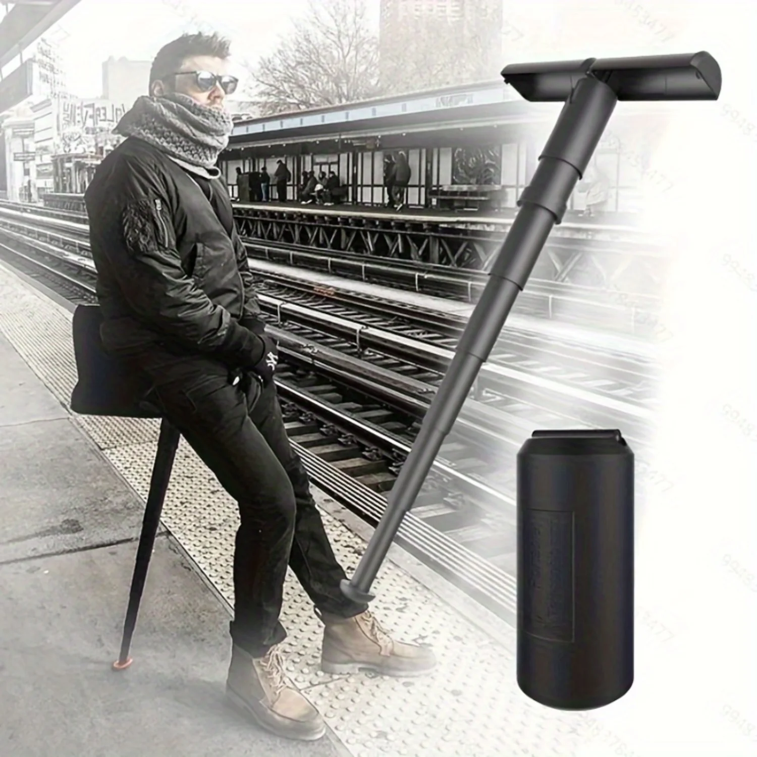 

1pc Portable Telescopic Stool Seat Stick, 3-Second Quick Folding, Multifunctional Walking Stick Seat, Compact Chair For Outdoor,