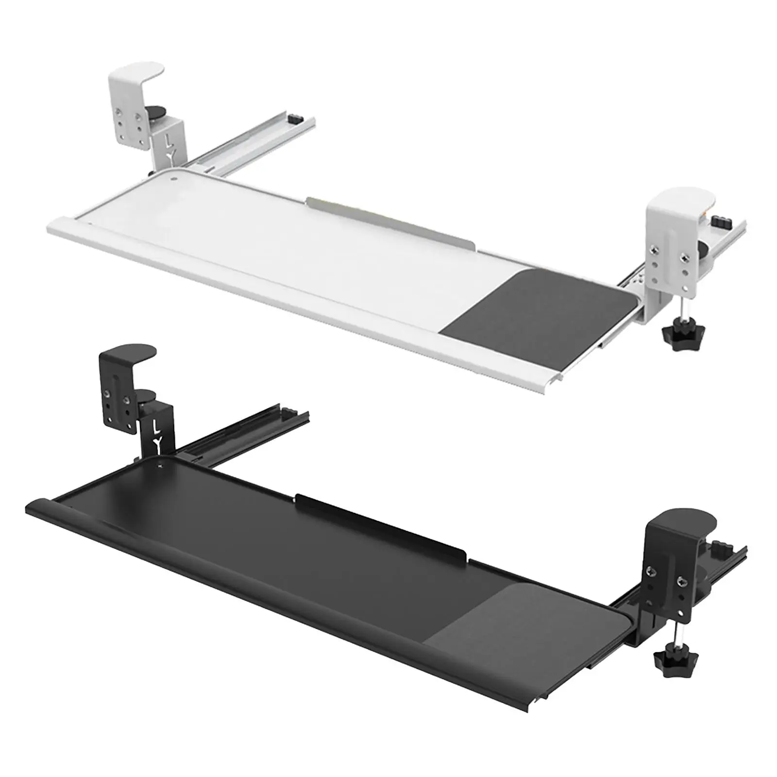 

under Desk Keyboard Tray Slide-out Platform Quiet Sturdy Adjustable Pull Out Slider Track C-shaped Clamp Mount for Office