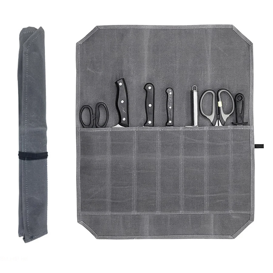 Canvas-Messerrollentaschen Tragbare Messer-Aufbewahrungstaschen Kochmesser-Tragetasche Wasserdichte Messerrollentasche mit 7 Fächern