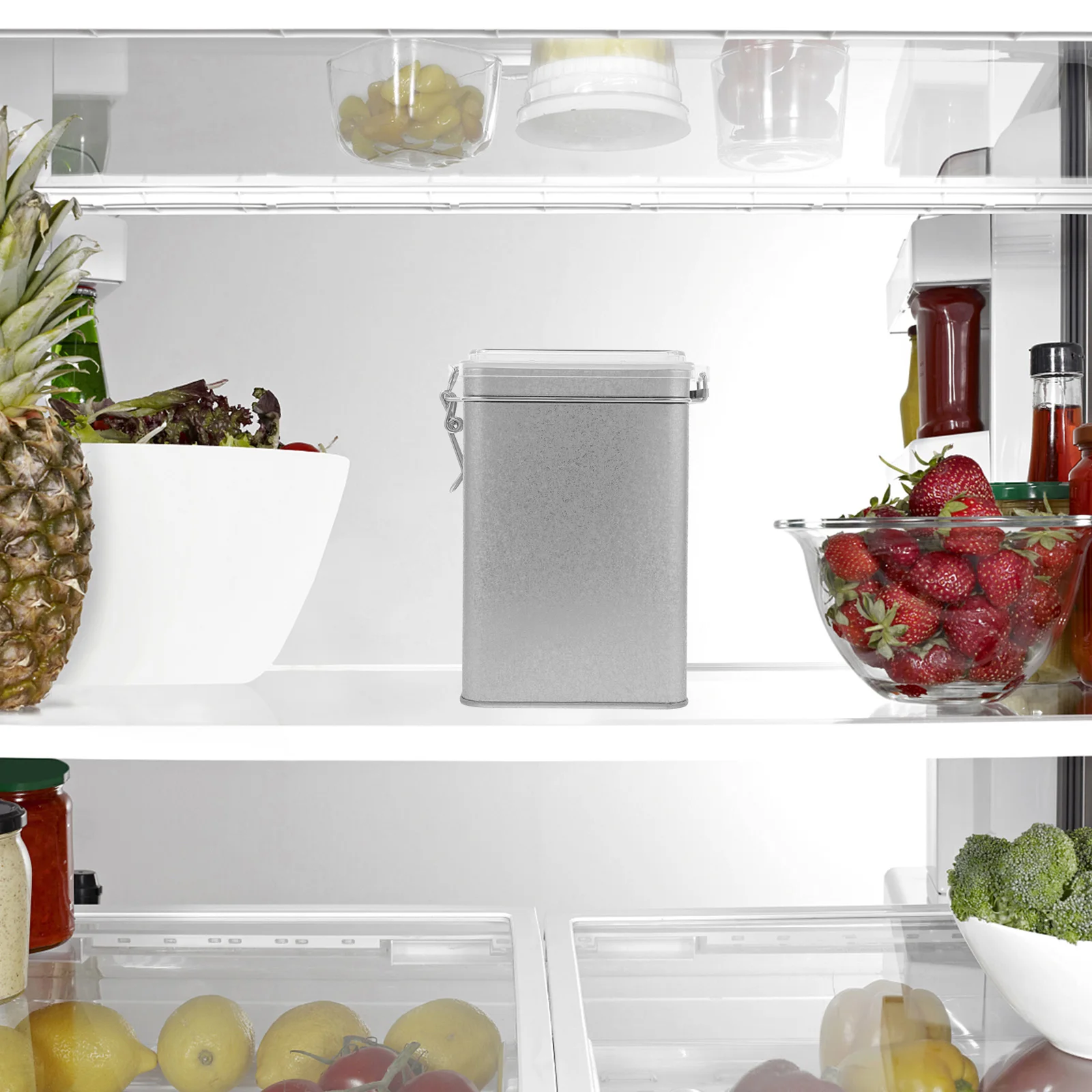 

1pcs Window Design Tin Canister Rectangular Airtight Food Storage Container For Tea Coffee Spices Powder Sugar Cookie Candy