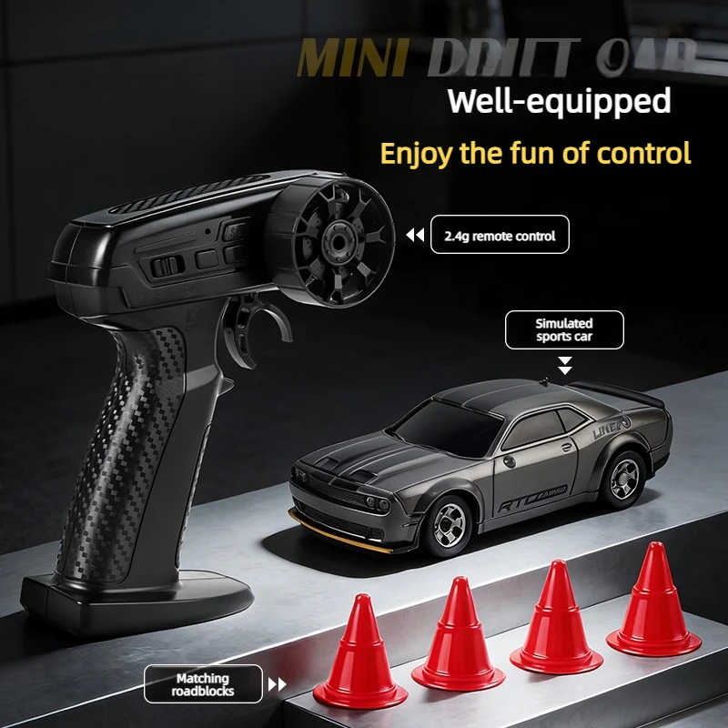 1/64 Mini RC 4WD Drift Car 2.4GHz Type-C Charging Cool LED Lights Model Ornament RTR Remote Control Racing Car Desktop Toy Gift