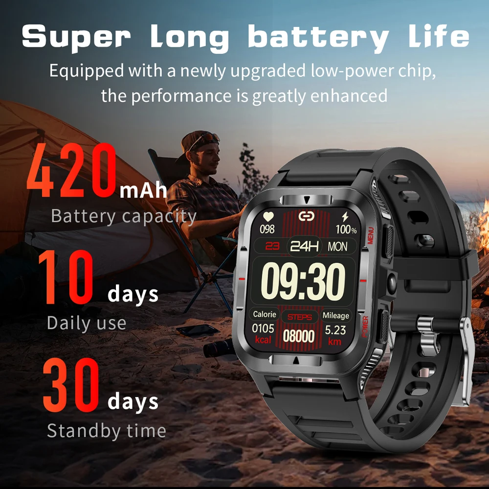 العسكرية الجديدة GPS الرياضة ساعة ذكية الرجال 480mAh بطارية مصباح ليد جيب 100 + أوضاع رياضية بلوتوث دعوة مقاوم للماء Smartwatch #3