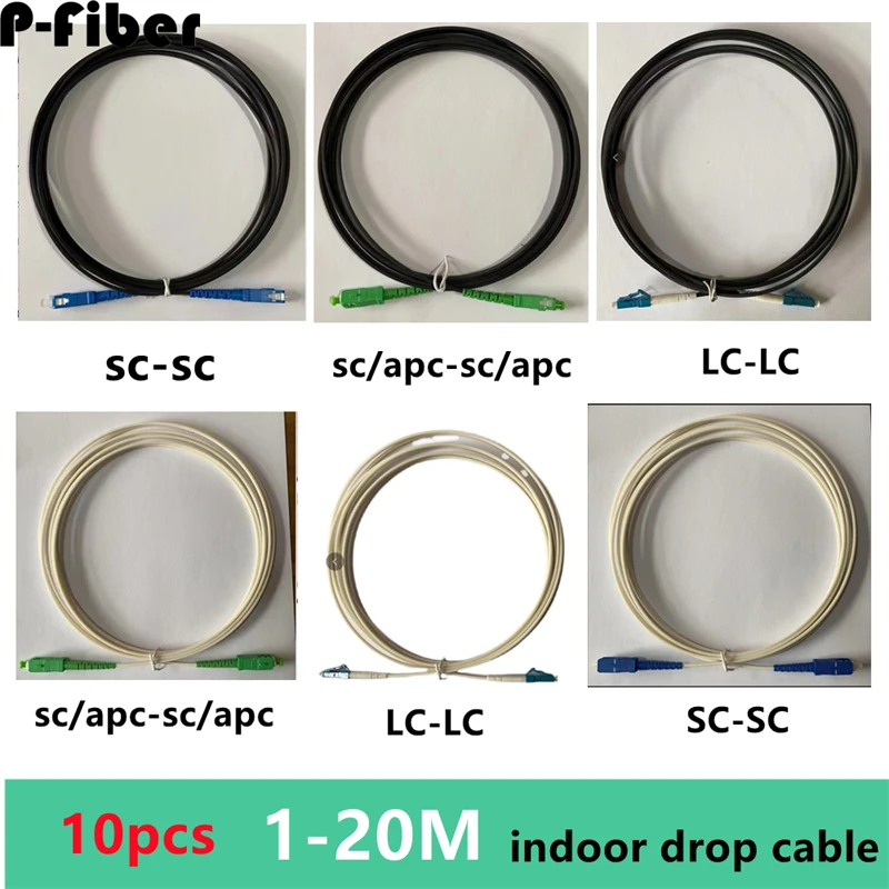 

drop fiber patch cord 10pcs SC/APC SC LC butterfly 1m 3m 5m 10m 15m 20m black white optical fiber jumper indoor