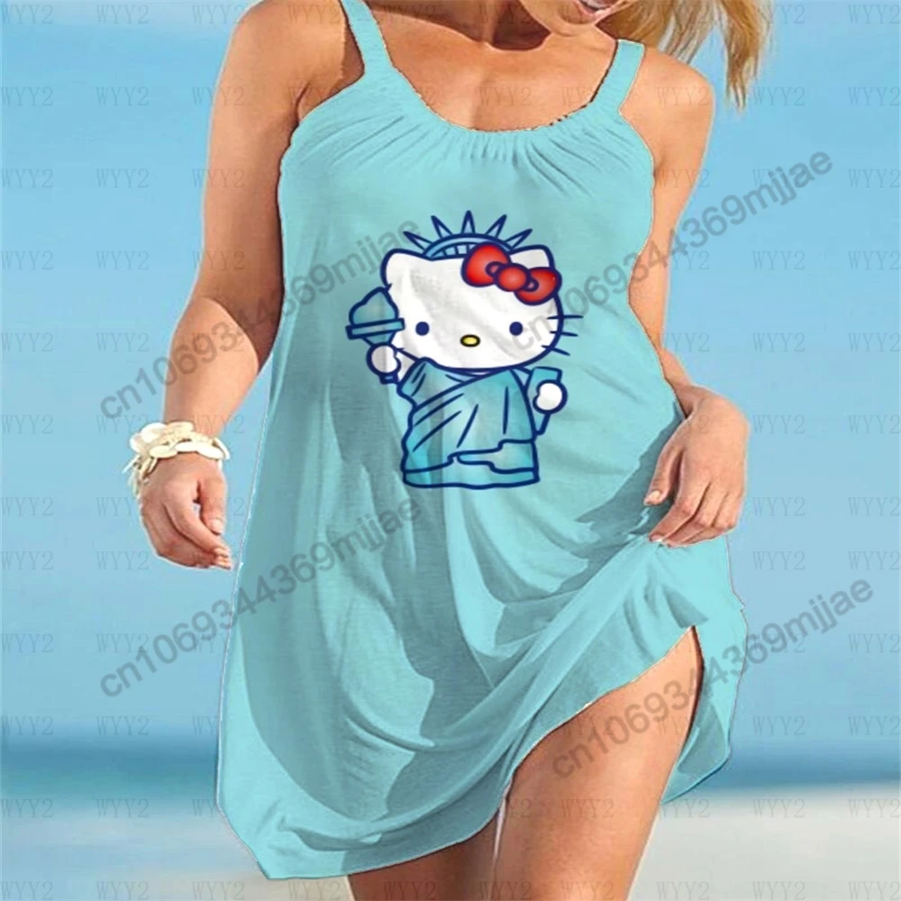 HelloKitty-Camiseta de cuello redondo para mujer, ropa de playa, vestidos de verano, Tops Y2k, camisetas Zevity 2023