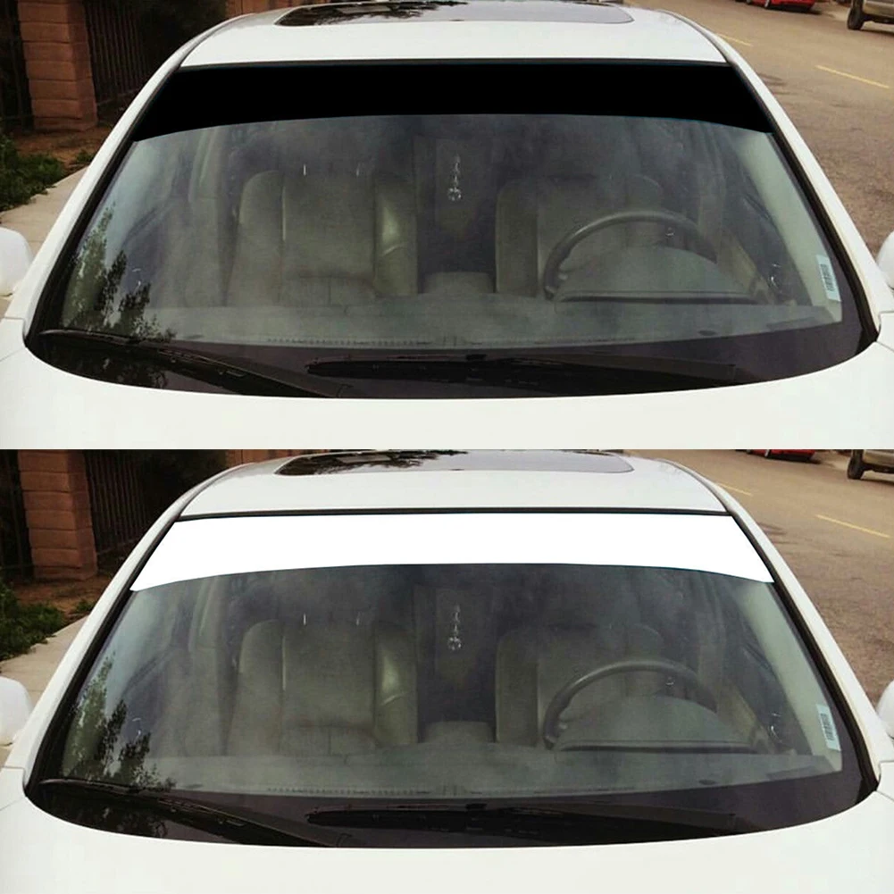 Black White Vinyl Windshield Banner Strip Racing Stripe Sticker Window Car Sun Visor Decorative Sunscreen Stickers For Car Auto