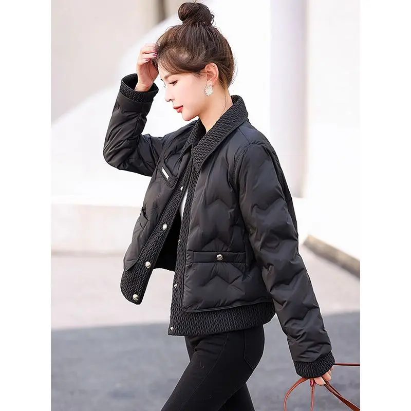 Women\'s Short 2024 New Small Fragrance High Fashion Slim Cotton-padded Jacket Solid Color Coat