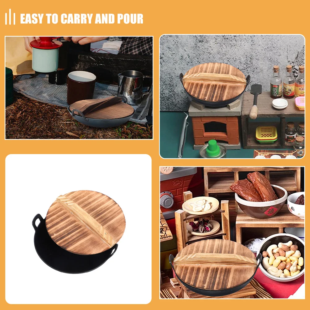 صغيرة الحديد مقبض مزدوج ووك غطاء التظاهر اللعب مقلاة الطبخ دمية اكسسوارات المطبخ مصغرة أداة المطبخ محاكاة #2