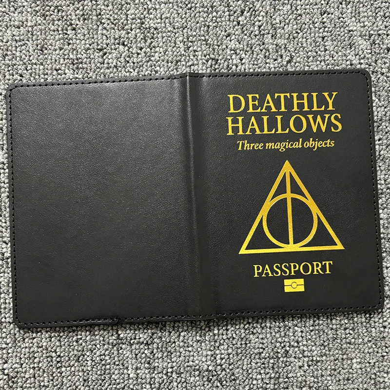 New Harries Deathly Hallows Passport Cover Anime Theme Passport Holder High Quality Pu Leather Travel Wallet