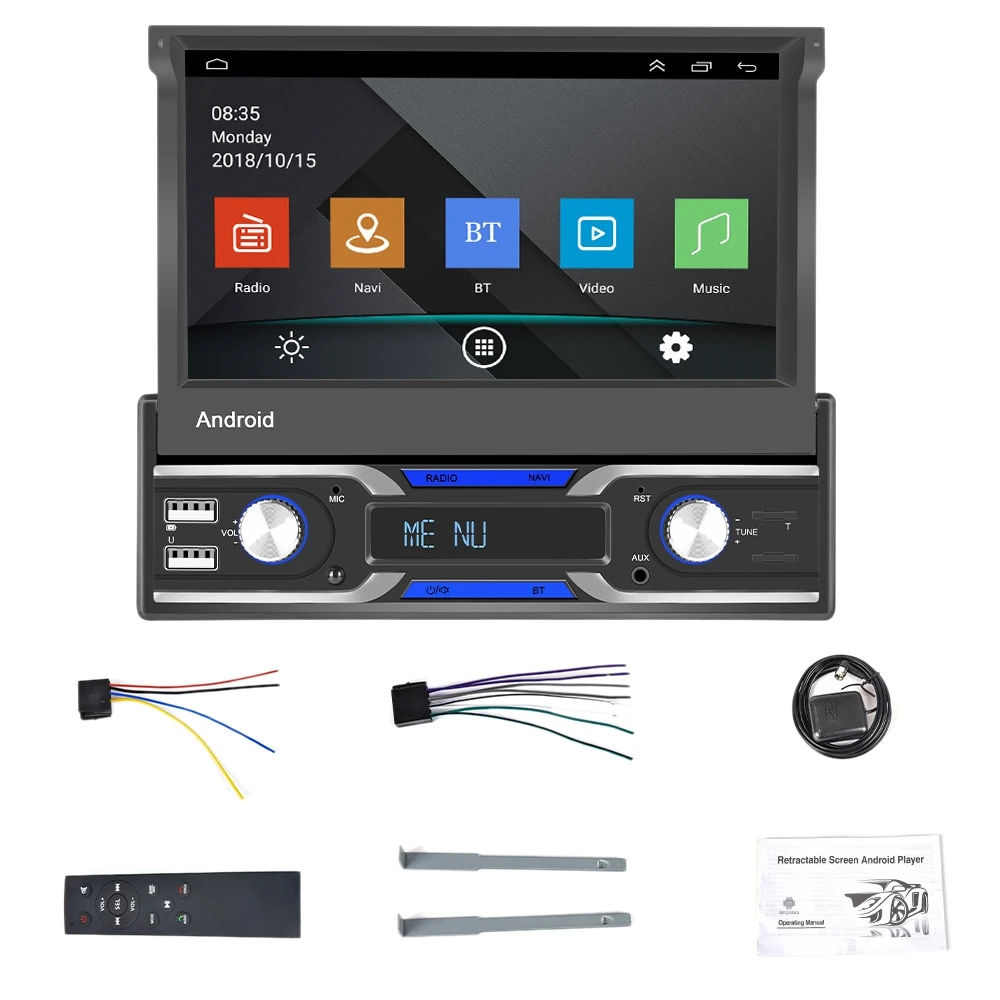 

1 Din Carplay Android Auto 7 inch Android 10.1 Universal Car Radio WIFI Telescopic Screen Multimedia Player
