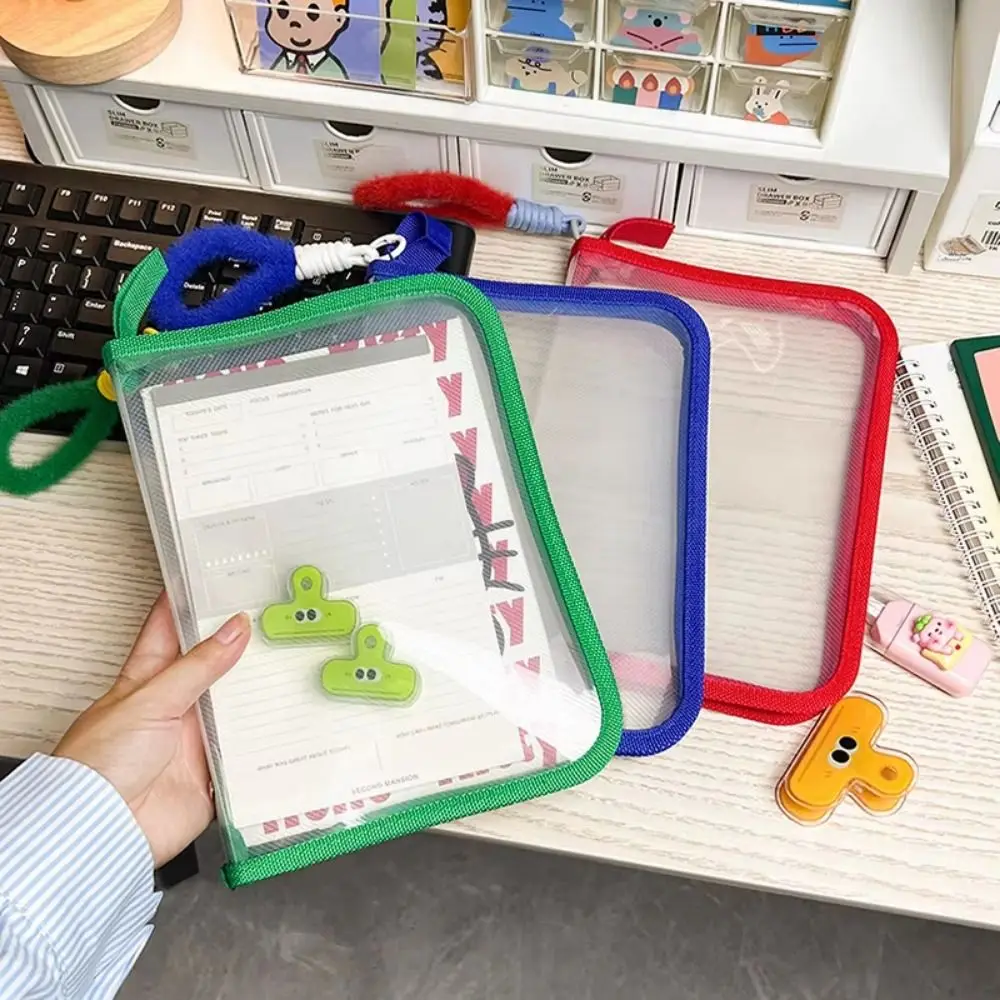 

Durable Multifunctional Transparent Zipper Pouch Transparent Large Capacity File Folder Bag PP Solid Color File Pocket Kids
