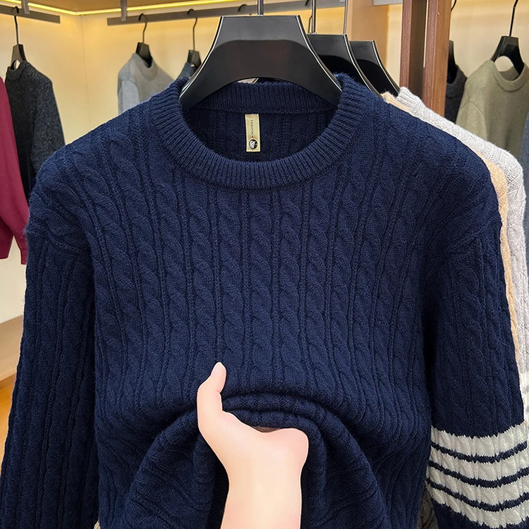 Hochwertige Rundhalspullover Herren Casual Neue Trend Marke Persönlichkeit Streifen Zipper Herbst Winter Komfort Warm Stricken Sweater – Detail 10