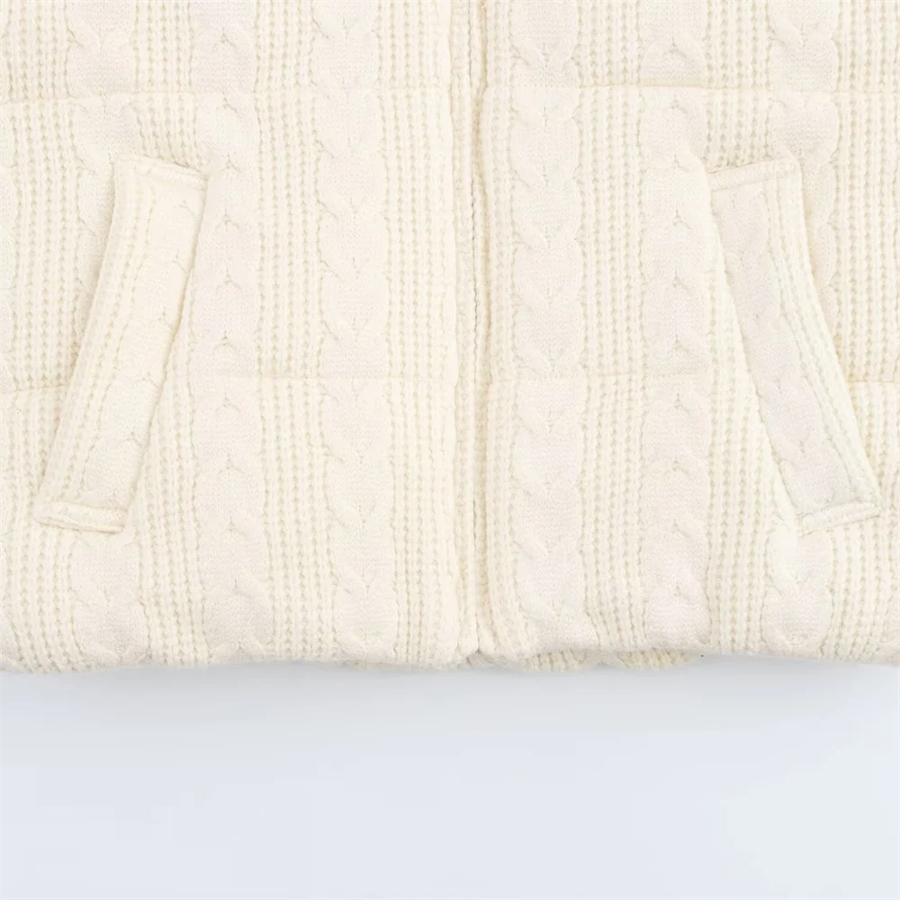 المرأة الوقوف طوق محبوك سترة قطن تانك الأعلى سستة جيب الديكور الخريف/الشتاء ملابس نسائية جديدة #4