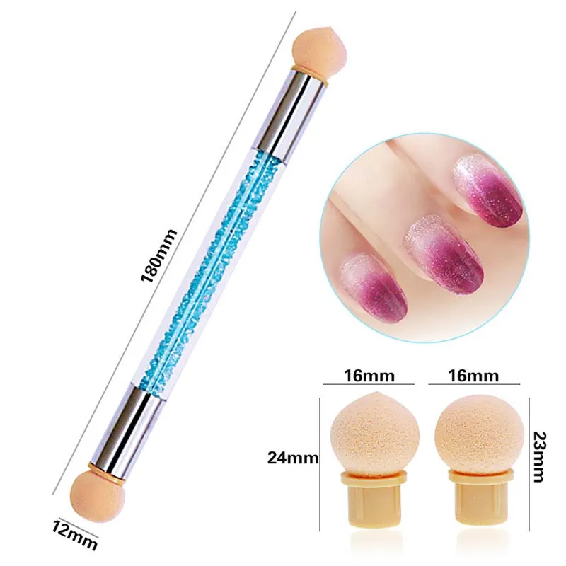 1/5 Stück Doppelkopf-Rosa-Schwamm-Nagelkunststift mit Farbverlauf, inklusive 4 Stück austauschbaren Schwammköpfen, Nagelbürste, Maniküre-Werkzeug