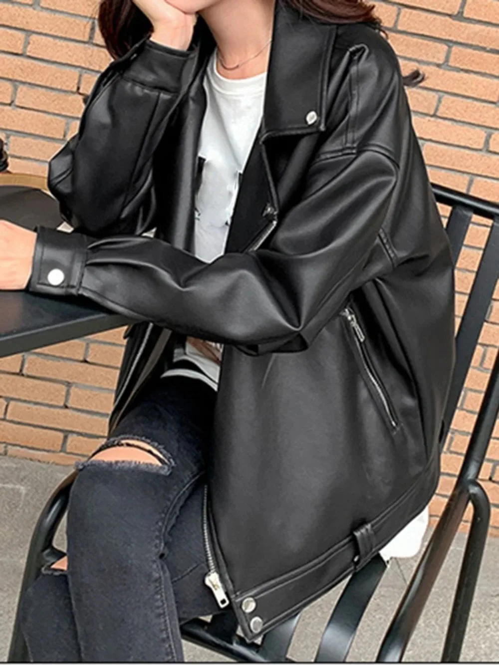 Faux Leather Jacket Women Casual PU Loose Motorcycle Jackets Female Streetwear Oversized Coat Korean Chic New Spring