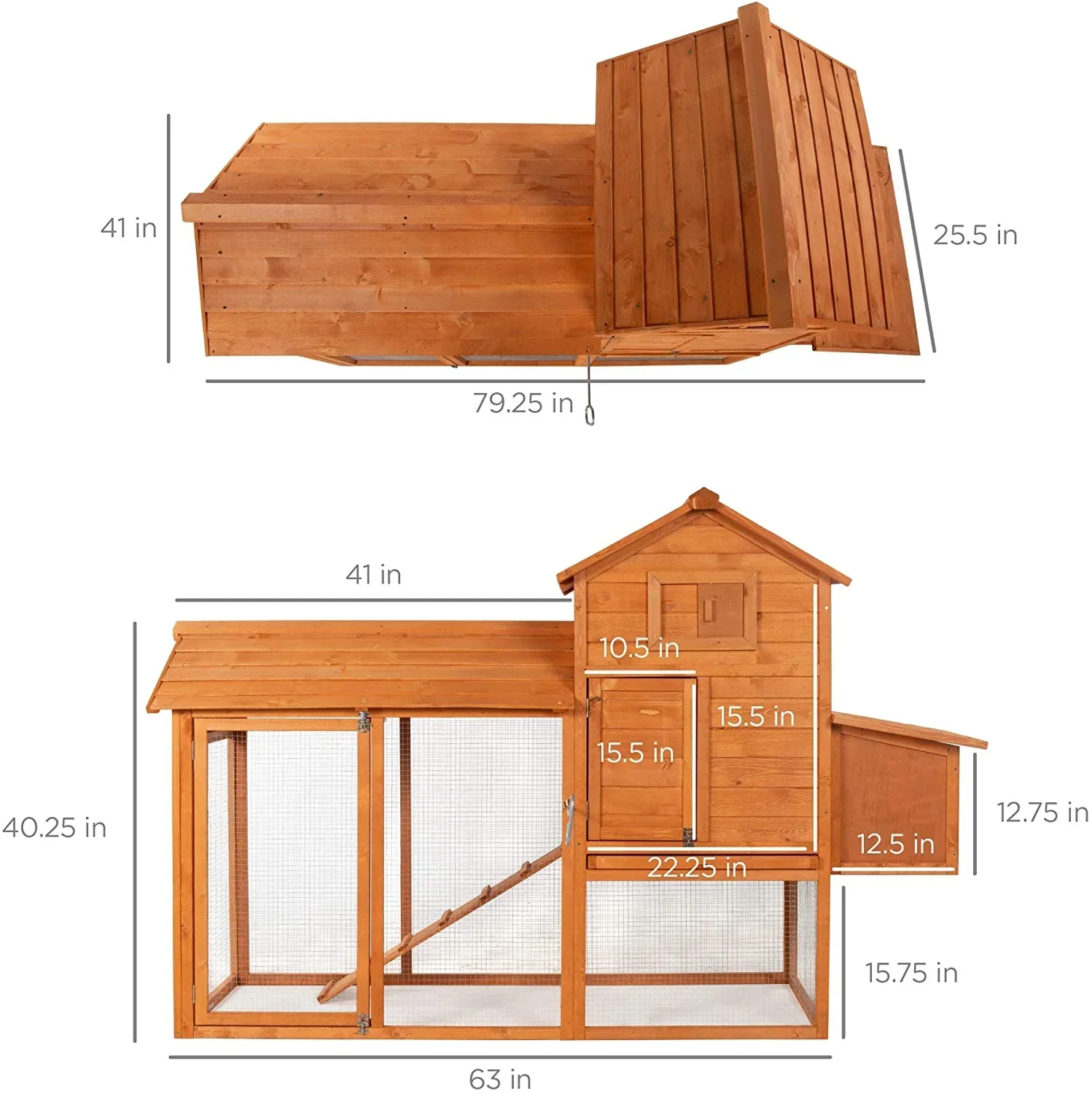 Outdoor Wooden Chicken Coop Multi-Level Hen House, Poultry Cage w/Ramps, Run, Nesting Box