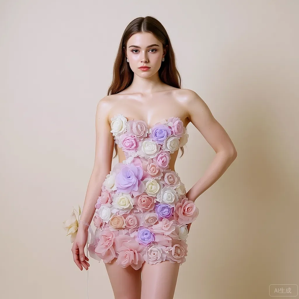 فستان قصير من الأورجانزا ثلاثي الأبعاد بدون حمالات على شكل قلب وخط عنق على شكل قلب وفتحة جانبية مزين بالورود الباستيل فساتين زفاف رومانسية للحفلات #1