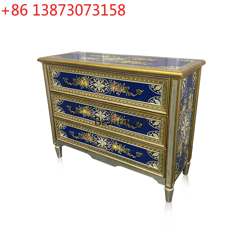 

European painted French bedroom chest of drawers American hand painted high-end luxury storage cabinet