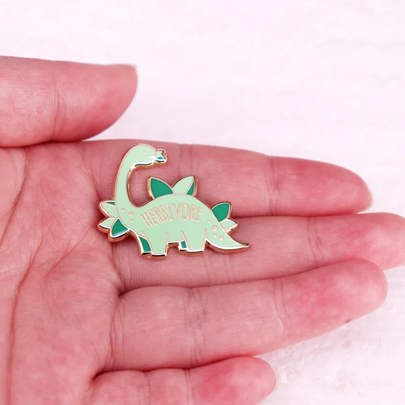 Herbivores Dinosaur Enamel Pin Funny Veggie Animal Rights Brooch Jewelry Gift for Vegan Vegetarian