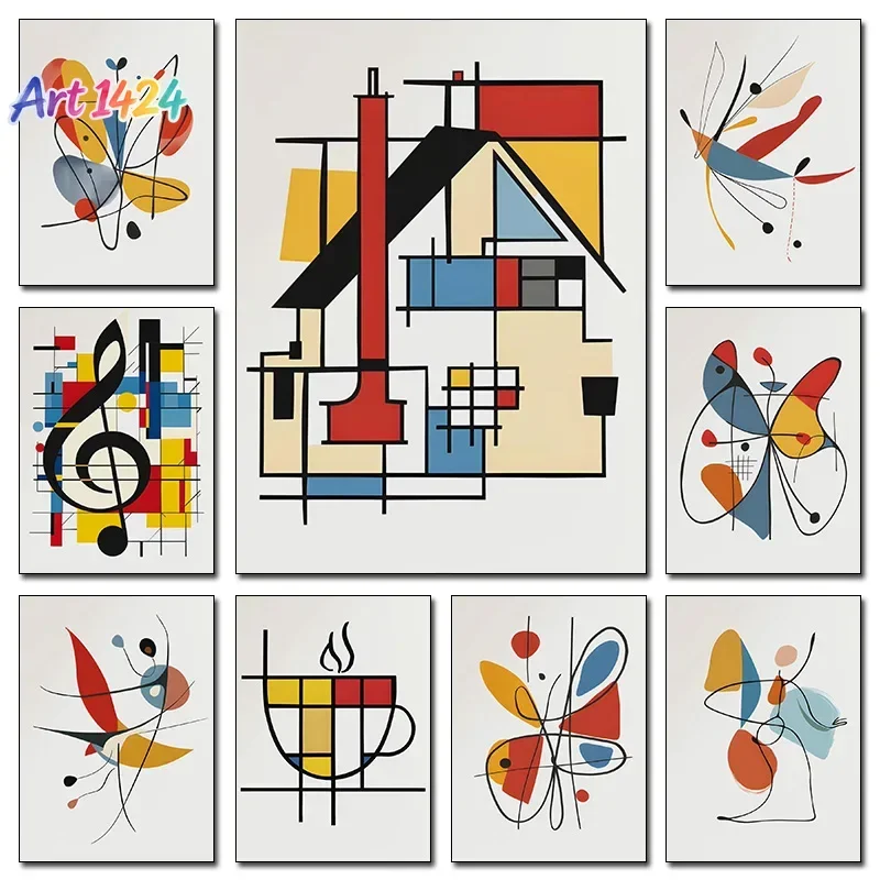 Abstract Butterfly Colorful Bird Coffee House Treble Clef Poster Print Wall Art Pictures Canvas Painting Room Home Decor Gift