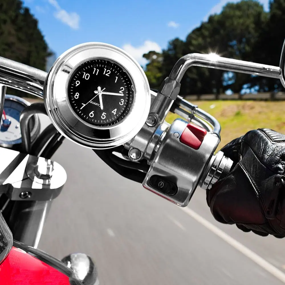 22-25mm Motorcycle Handlebar Clock Thermometer Waterproof Dial Handlebar Mount for Harley Honda Yamaha Suzuki Kawasaki Etc