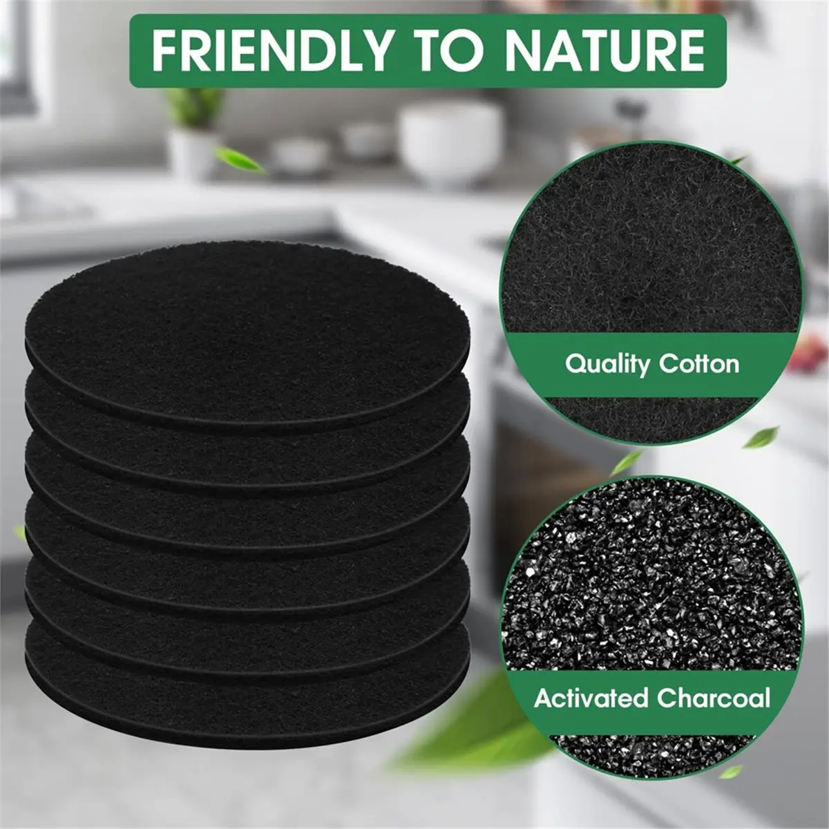 6 Pack Charcoal Filters for Compost Bucket,Compost Filters for Countertop Bin,6.7 Inch,Compost Filter