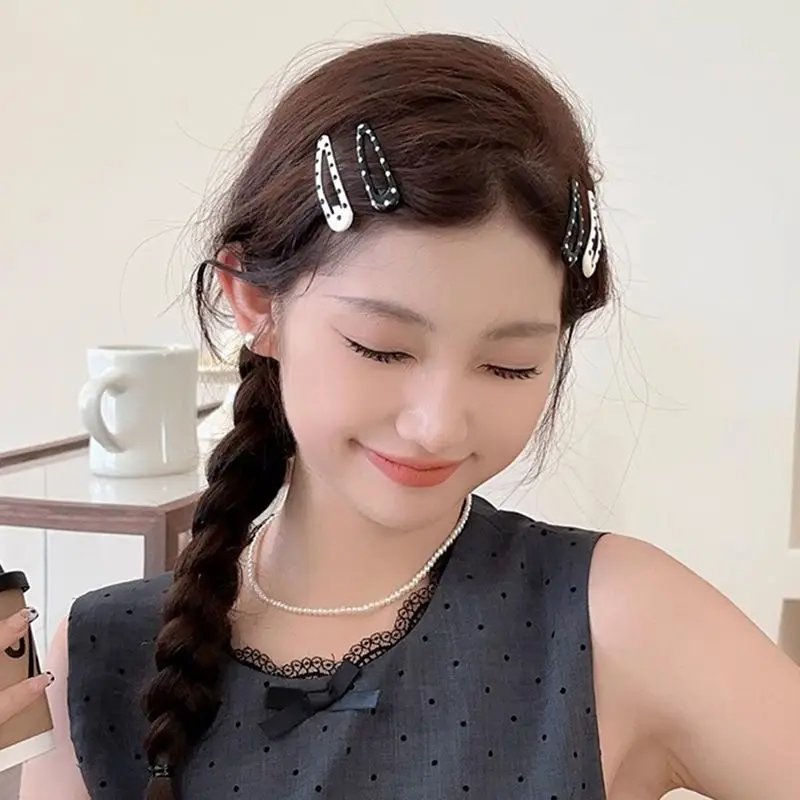 Black White Polka Dot Small Hair Clips Japanese Style Sweet Lolita Girls Heart Geometric Mental BB Clips Versatile Hairpins New