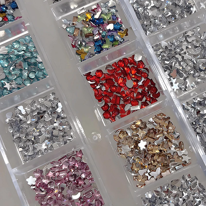 

12Grid/Box Mini Flatback 3D Acrylic Nail Art Rhinestones Accessories Parts For Nails Decoration Manicure Decor Supplies Material