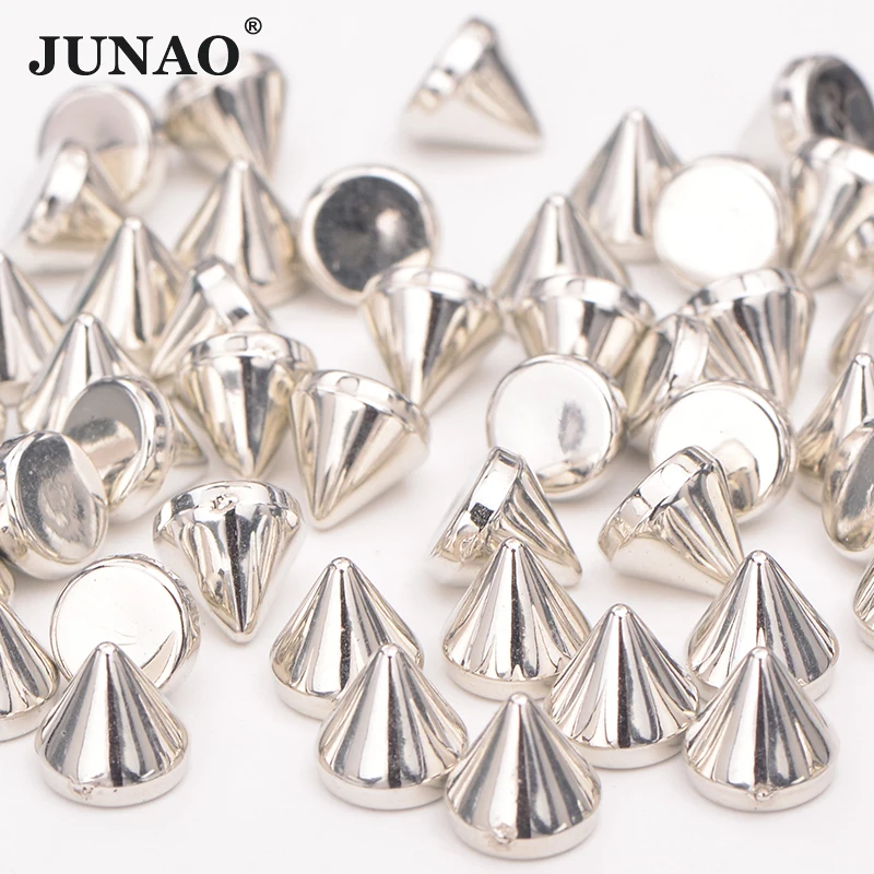 JUNAO 8mm 10mm Silver Gold Color Studs Spikes Plastic Decorative Rivet Punk Rivets For Leather Clothes Jewelry Making Crafts