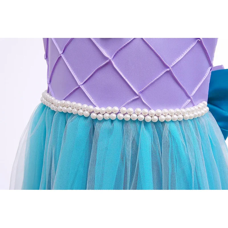 Vestido clássico azul sem mangas inchado para meninas, bebê, dramatização, pequena princesa, verão, praia, festa