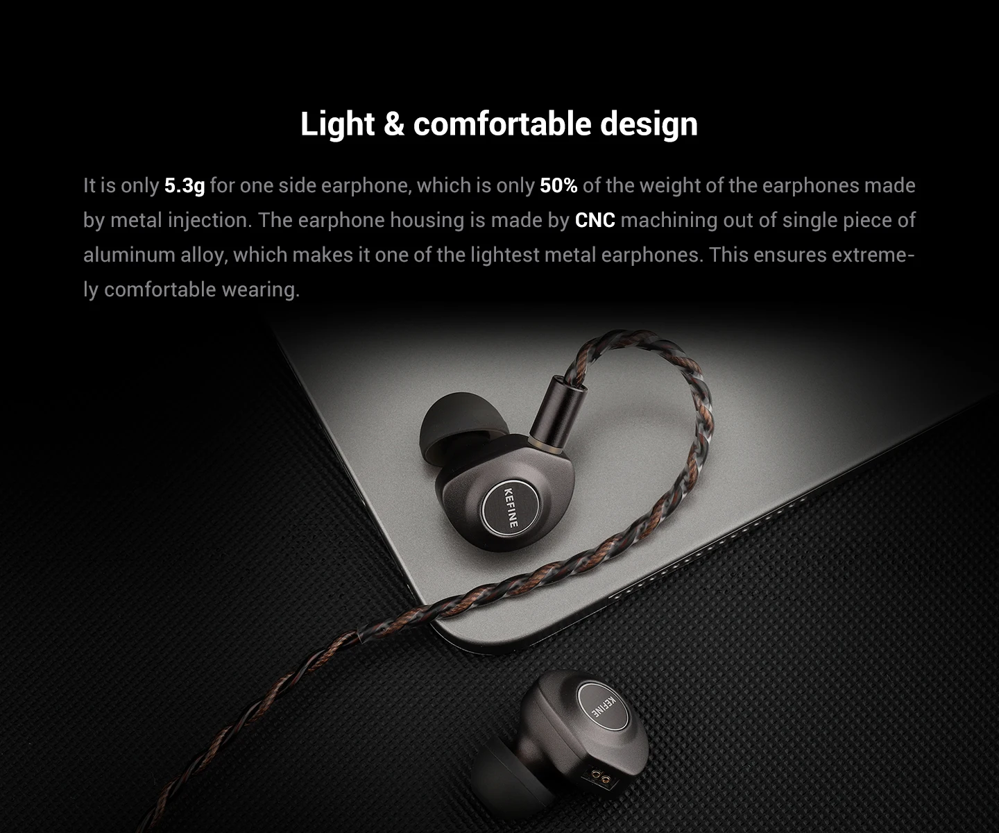 KEFINE Delci 10 mm DLC+PU-Membran, dynamischer Treiber, kabelgebundene HiFi-IEM-Kopfhörer mit CNC-Metall und abnehmbarem 0,78 mm 2-poligem 3,5-mm-Kabel – Detail 2