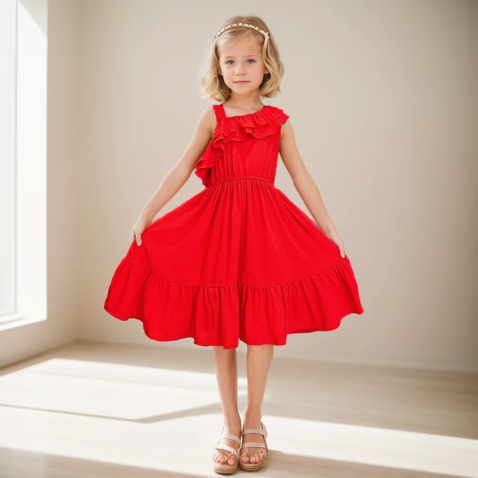 Kids Dresses For Girls Solid Color Girl Summer Dress Casual Style Dress For Children Big Childrens Clothing 6 8 10 12 14