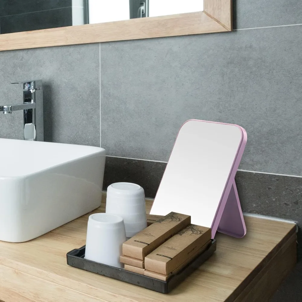 กระจกแต่งหน้าตั้งโต๊ะ 2 แพ็ค กระจกเจ้าหญิงแบบพกพาขนาด 8 นิ้ว กระจกทรงสี่เหลี่ยมที่สามารถใช้เป็นโต๊ะทำงานหรือติดผนังได้