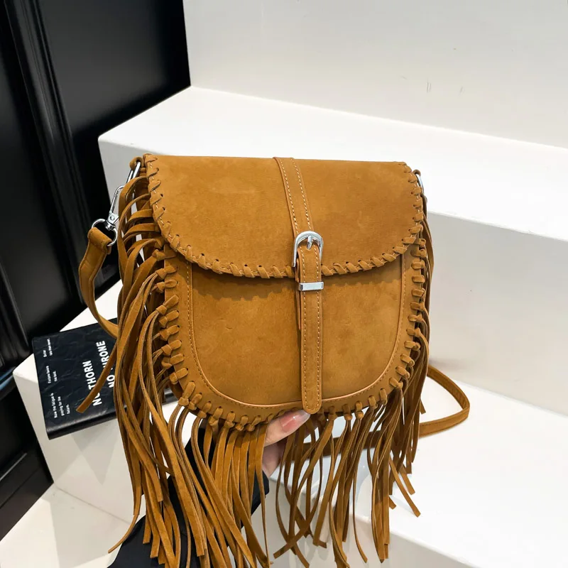 

Design Mini Frosted Leather Shoulder Bags for Women 2025 Tassels New Crossbody Bag Females Retro ​Luxury Handbags and Purses