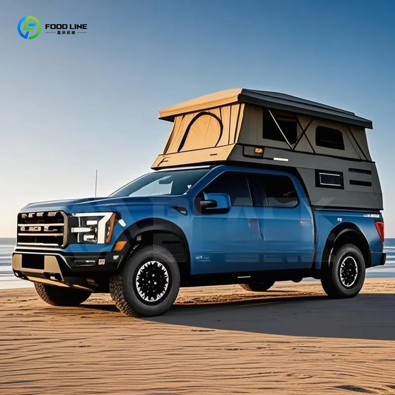 Customized outdoor travel campervan pop up housing slide out trailer featuring bathroom shower toilet and side storage tent