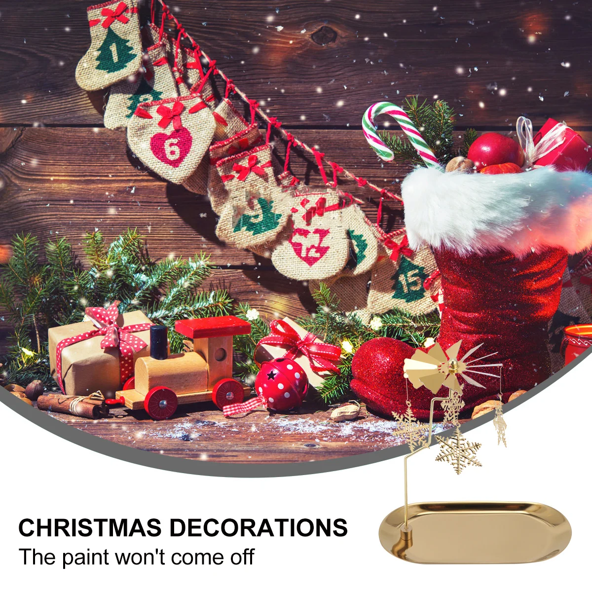 

1Set Metal Snowflake Revolving Holder Gold Rotating Stand Christmas Decorative Windmill Candlestick Revolving Candlestick