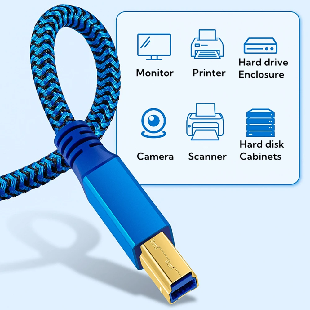 USB 3.0 Type B Data Cable USB-A Male To USB-B Male Nylon Braid Cord for Docking Station External Hard Drivers Scanner Printer