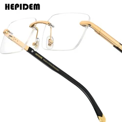 HEPIDEM Buffalo Horn Glasses Men Brand Design Square Luxury Diamonds Sumptuous Buffs Rimless Eyeglasses Frame Women