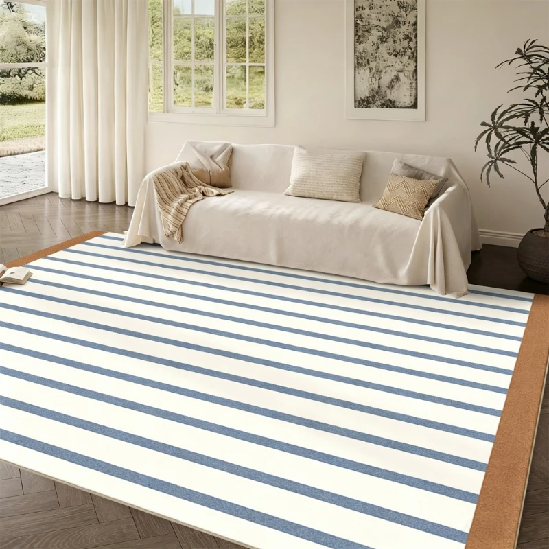 Living Room Carpet Stain-resistant Wear-resistant Floor Mat Bedroom Mats Minimalist Blue Striped Rug Large Size Home Decor Rugs