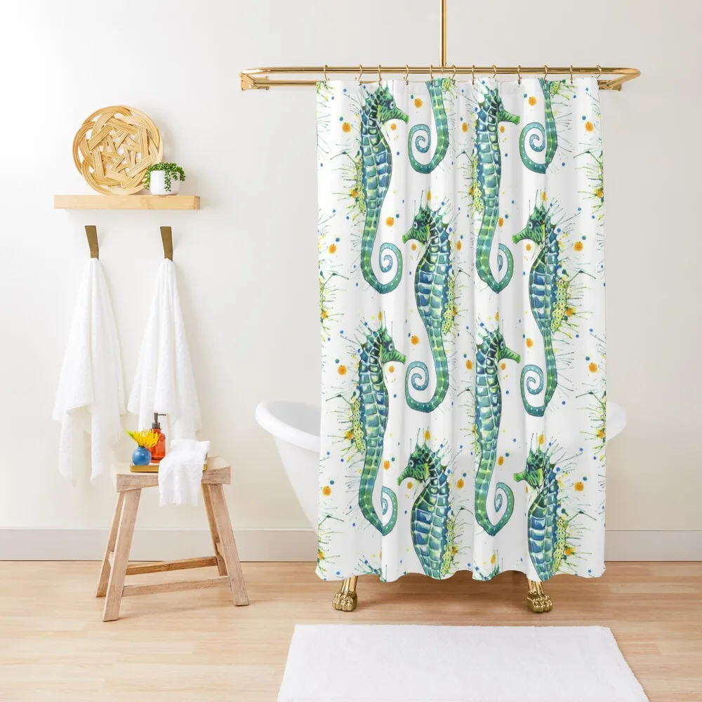 Seahorse - Green Shower Curtain Bath Curtain