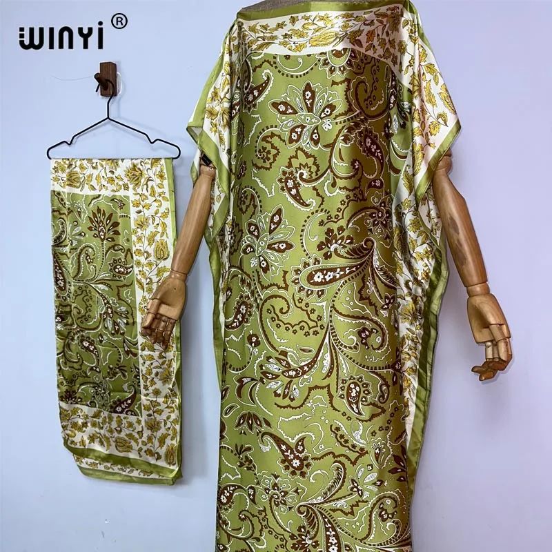 WINYI africa boho print clothing for women Dubai Muslim Dashiki abaya holiday Design With belt evening dress caftan party dress