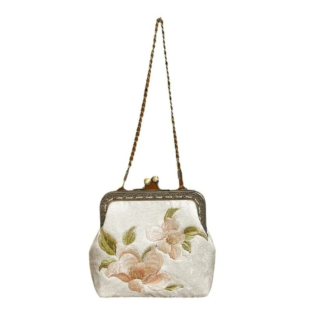 Casual Flower Embroidery Banquet Bag Chain Antique Style Hanfu Handbag Metal Buckle Shoulder Bag Ladies Clutch Bag Women