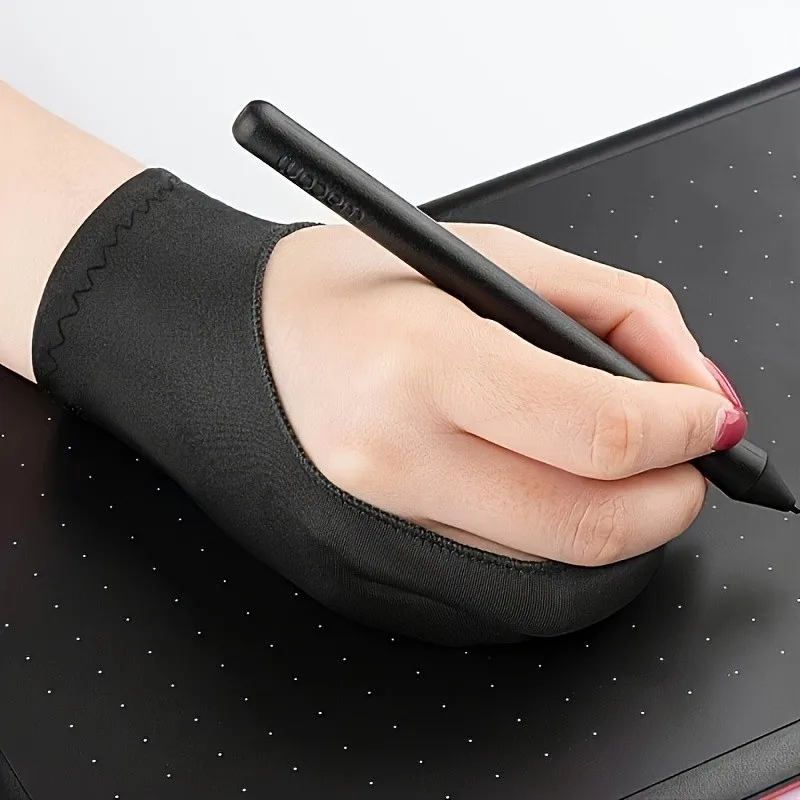 1PC Black Two-Finger Artist Glove for Drawing, Sketching, Oil Painting and Digital Art, Smudge Guard