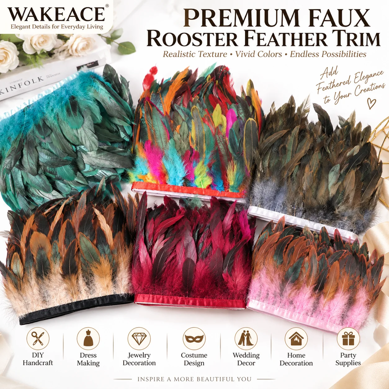 Premium LongFaux Rooster Feath - Fringe Ribbon Sewing ulasan dan harga