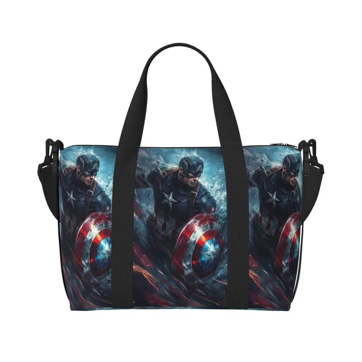 

Custom Captain America Beach Tote Bag for Women Anime Cartoon Classical Film Big Compartment Gym Beach Travel Bags