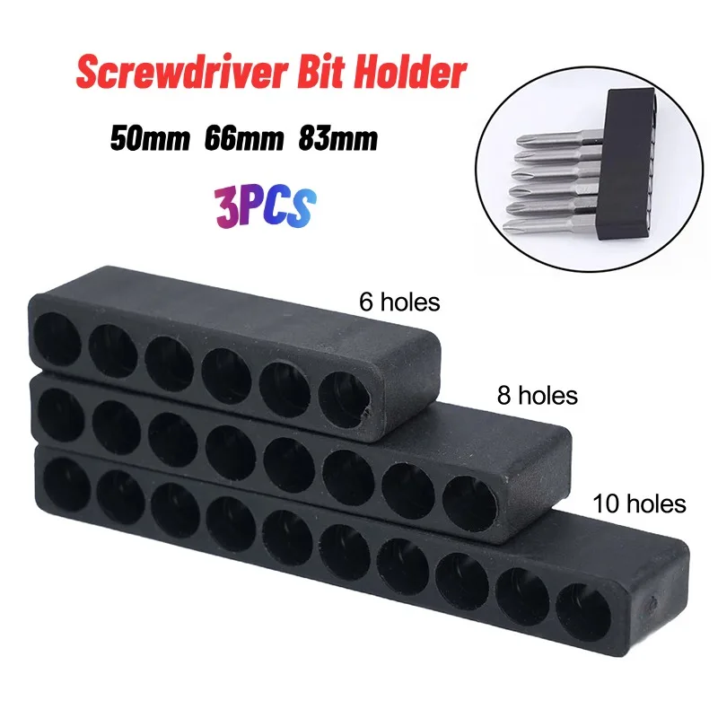 

3pc 6-10 Hole Screwdriver Bit Holder Storage Soft Rubber Organizer 1/4 Inch Hex Screwdriver Head Drill Bit Stand Power Tool