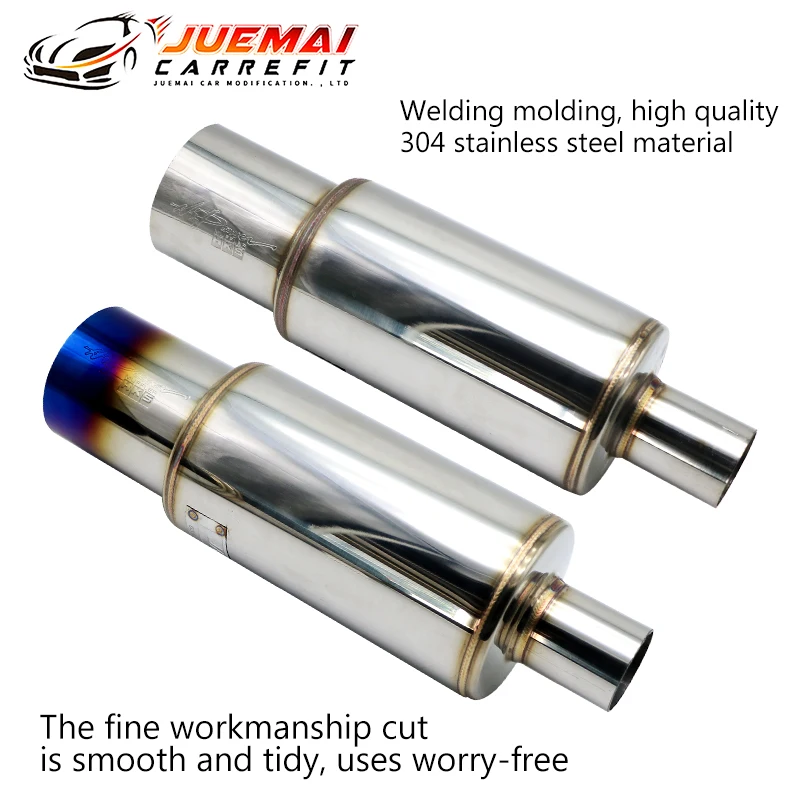 JUEMAI Car Exhaust Pipe HKS Modified System Muffler Tip Universal Stainless Steel  Inlet 5163MM Outlet 89mm Silencer Tail Pipe