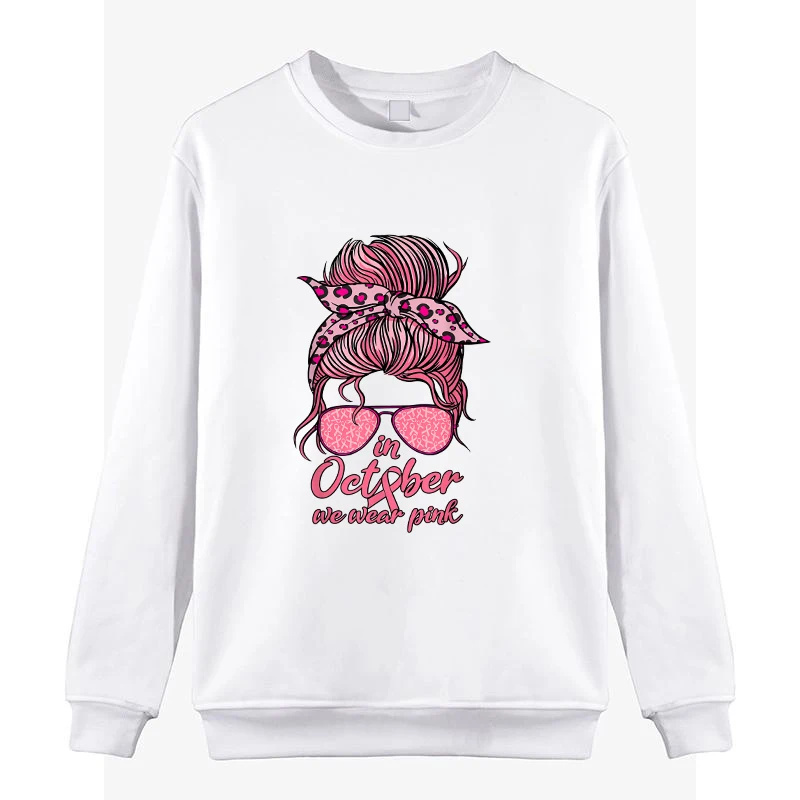 New Breast Cancer Sweatshirts Round Neck Long Sleeve Loose Autumn Winter Couple Sweatshirt Clothing Women Men Pullovers