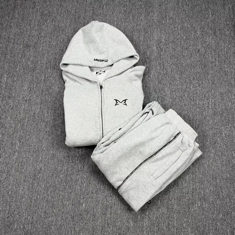 High Quality Mertre Casual Pants Grey Loose Embroidery Pattern Sweatpants Trend Reflective Strip Sportswear Hoodie